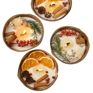 Wholesale Handmade Natural Coconut Shell Scented Decorative Candles Dried Blooms Home Decor Diwali Valentine's Day Father's Bars
