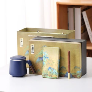 Thanksgiving Business Promotion Gift Set Activity Accompanied by Gift logo Custom High-end Teapot Teacup Notebook Gift Box