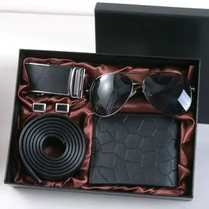Business Style Gift Set for Men Paper Belt Sunglasses Wallet & Purse Premium Cross-Border Father's Day Gift Made in China