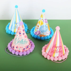 Creative Party Birthday Hats Plush Teddy Bear and LetterThemed Paper Hats for Adults and Children Cake Party Hats Cone Hats