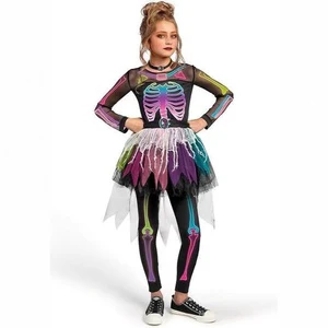 Colorful Halloween Skeleton Costume Set for Girls Children's Ghost Horror Party Performance Outfit Dress up for Halloween
