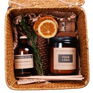 Scented Candle Rattan Gift Box for Birthday Mother's Day Girlfriend Aromatherapy Candles for Home Scented