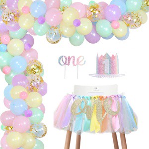 A Set of 98 Pcs Disposable Rainbow Party Macaron Balloon Chair Tutu Dress Baby Girls Kids Birthday Party Decoration