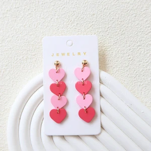 Factory Wholesale Valentine's Day Pink Red Layered Heart Dangle Earrings Cute Acrylic Jewelry Romantic Hot Selling For Women