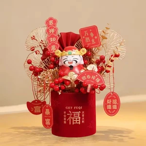 2026 New Product Ideas Artificial Holly Pot for Chinese New Year Decorations Luxury Flower Dome for Happy Lunar New Year Decor