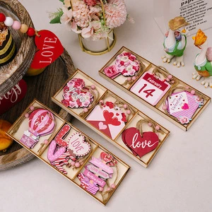 Valentine Pink Wooden Heart Ornament Creative 3 Grid Box Home Decoration