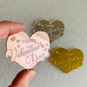 Happy Valentine's Day Cupcake Topper Rose Gold Red Love Heart Shaped Dessert Decoration