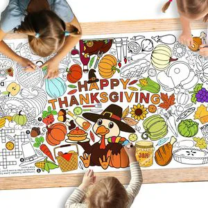 Thanksgiving Activity Poster Turkey Themed Party DIY Educational Paper Coloring Banner Table Cover Back School Kids Gift