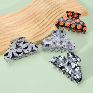 HUIXIN New Design Halloween Hair Claw Pumpkin Spider Hair Clips Custom Acrylic Claw Clips For Girls Halloween Hair Accessories