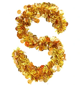 Wholesale 100pcs Thanksgiving Autumn Harvest Pumpkin Gold Foil Sequins PVC 200x6cm Customizable Hanging Decoration Home Party
