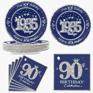90th Birthday Party Supplies & Decorations for 24 Guests-Modern Hot Selling Black and Gold Paper Plates Napkins Cups