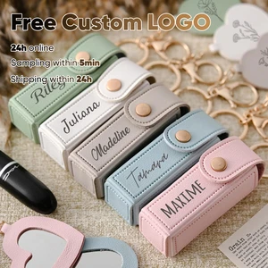 Custom Logo Woven UV Zinc Alloy Lipstick Keychains Anti-Lost Storage Cases Mirrors for Bridesmaid Gifts Mother Day Valentine's