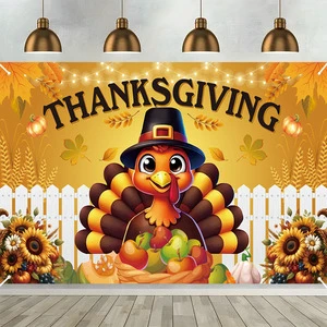 Thanksgiving Banner Autumn Harvest Theme Home Garden Party Backdrop Portable Foldable Turkey Pattern