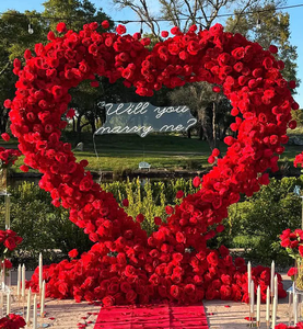 Silk Red Rose Heart Flower Arch Backdrop Artificial Proposal Wedding Party Decoration