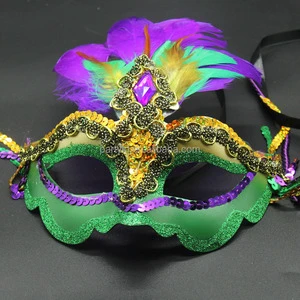 Mardi Gras New Year Mask with Feathers Women Masquerade Carnival Eco-friendly Halloween Costumes Party Favors
