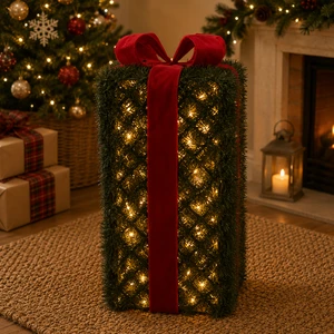 Christmas Decoration Products High Quality New Green Plastic Artificial Pine Gift Box for Home Xmas Supplier
