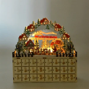Handmade Eco-Friendly Modern LED Light DIY 24 Days Countdown Nutcracker Wooden Christmas Advent Calendar Decor