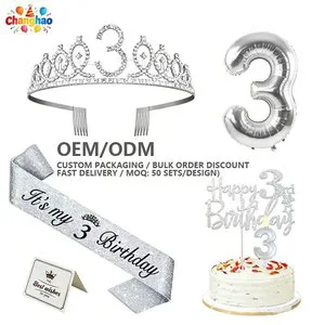 Wholesale 13th 30th Birthday Sash & Crown Set With Pearl Pin Birthday Sash Belt Adult Birthday Party Costume Decoration