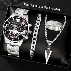 2026 New Fashion Luxury Exquisite Men's Steel Band Calendar Watch Popular Bracelet Set Father's Day Gift Set