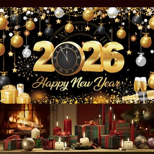 New Year Celebration Atmosphere Lively Fabric Banner, Vibrant Polyester Fabric Wall Hanging for Party Decoration