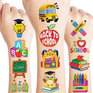 96 PCS Back to School Pre-Cut Temporary Tattoos for Kids Super Cute Themed Birthday Party Favors Supplies Decorations