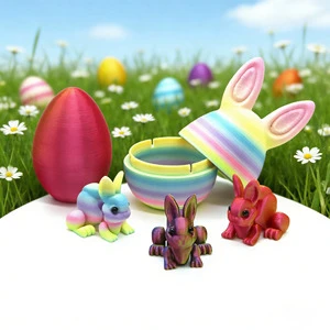 Cross-border Hot-selling Easter 3D Printed Movable Rabbit Egg Creative Desktop Decoration Model Toy