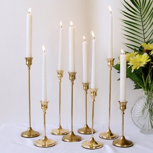 Custom Retro Zinc Alloy Brass Stemmed Dores Silver Stick Candlestick Decorating Gold Taper Pillar Candle Stick Holder For Candle