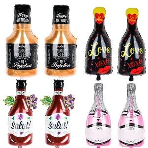 Champagne Wine Whisky Bottle Shape Happy New Year Foil Balloon Adult Birthday Theme Party Decorations Aluminum Film Balloons