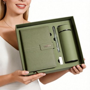 OEM Festival Notebook Set Green PU Leather Thermos Mug Custom Logo Gift Notebook Set Direct-operated Factory