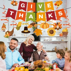 Wholesale Disposable Luxury Paper Thanksgiving Hanging Decorations Pumpkin Banner Swirls for Party