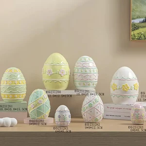 Easter Ceramic Eggs with Colourful Flowers Spring Decoration