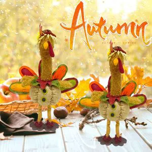 Handmade Standing Thanksgiving Turkey Plush Ornament Harvest Fall Festival Tabletop Decor Autumn Stuffed Figurines Hot Selling