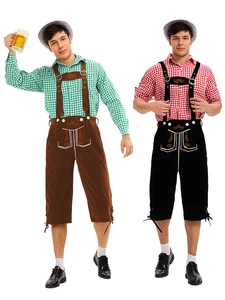 Traditional For Oktoberfest Men's Outfit-Plaid Shirt & Suspender Shorts Set With Hat & Shirt TV Carnival Costume