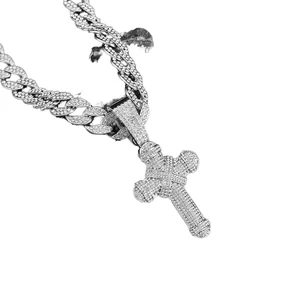 NL2210 Alloy Full Diamond Cuban Chain Necklace With Pendant Cross Necklace for Men Women