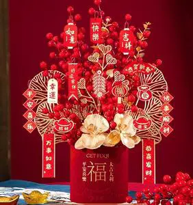 2026 Chinese Horse New Year Decor Flower Arrangement Bucket Artificial Flower Luck Fruit Gift Set for Vietnamese Lunar New Year