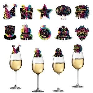 Colorful Paper Cards New Year's Party Wine Glass Decoration Cards Party Decorations