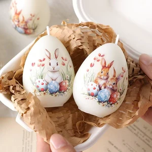 Easter Egg Shaped Soy Scented Candle Bunny Floral Print for Easter Home Decoration and Party Souvenirs