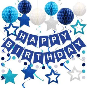 Kids Birthday Decorations Happy Birthday Banner with Honeycomb Balls Party Decorations for Boys and Girls Birthday and Party