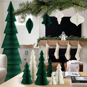 Wholesale Standing Paper Christmas Tree Set 3D Honeycomb Foldable Eco-friendly Tree Ornaments Custom Logo Available