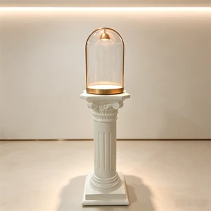 Custom Luxury Roman Pillar Antique Art Gallery Museum Bell Jar Pedestal White Column Vintage Exhibition Glass Dome Display Stand