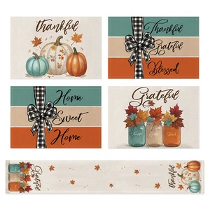 New Autumn Thanksgiving Placemat and Tablecloth Set with Durable Linen and Stain-resistant Pumpkin Pattern Placemats