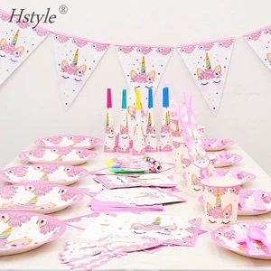 Hot Unicorn Party Supplies Set&Tableware Kit Birthday Party Decoration Pack Supplier for Kids Unicorn Theme Birthday Party
