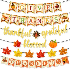 New Thanksgiving Theme Party Decorations Autumn Harvest Festival Setup Turkey Pumpkin Bunting Garland Wholesale Custom