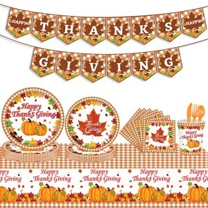 EASTTERN Happy Thanksgiving Day Theme Party Supplies Fall Decor Turkey Party Supplies Disposable Paper Plates Tableware Set