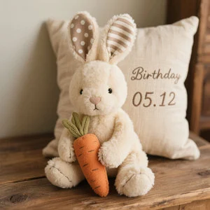 Easter Bunny Plush Toy 12'' Stuffed Animal With Carrot PP Cotton Filled Mesh Lining Comforter Birthday Gift For Kids