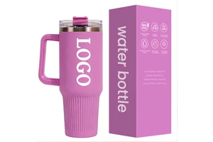 Customizable Bulk 40oz Tumbler With Handle & Straw, Double Wall Stainless Steel Insulated Mug For Promotional Gifts