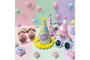 New Eco-Friendly Non-Toxic Kids Birthday Paper Hat Headband with Fur Pom Pom-Factory Price Security Hot Selling Party Supplies