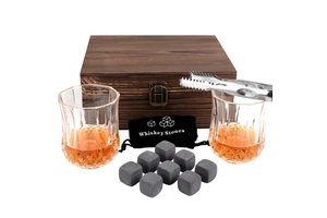 OEM Wooden Gift Box With 8PCS Whiskey Ice Cube Reusable Chilling Stones Whiskey Stones Gift Set for Father Day