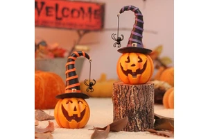 New Product-Halloween Decorations-Modern LED Smiling Pumpkin Resin Handicrafts with Die Cutting Printing-home Garden Decorations
