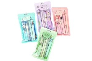 Cartoons Cute Kids Plastic Stationery Set for Birthdays Children's Party Gift Gel Pen Correction Tape Ruler School Supplies